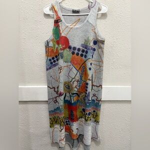 INoah Grey Wearable Colorful Art Sleeveless Dress Size Small